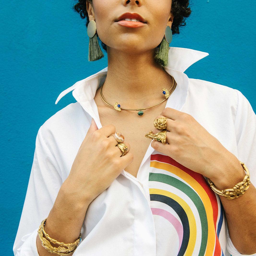 Demi Lune Open Collar with Stones